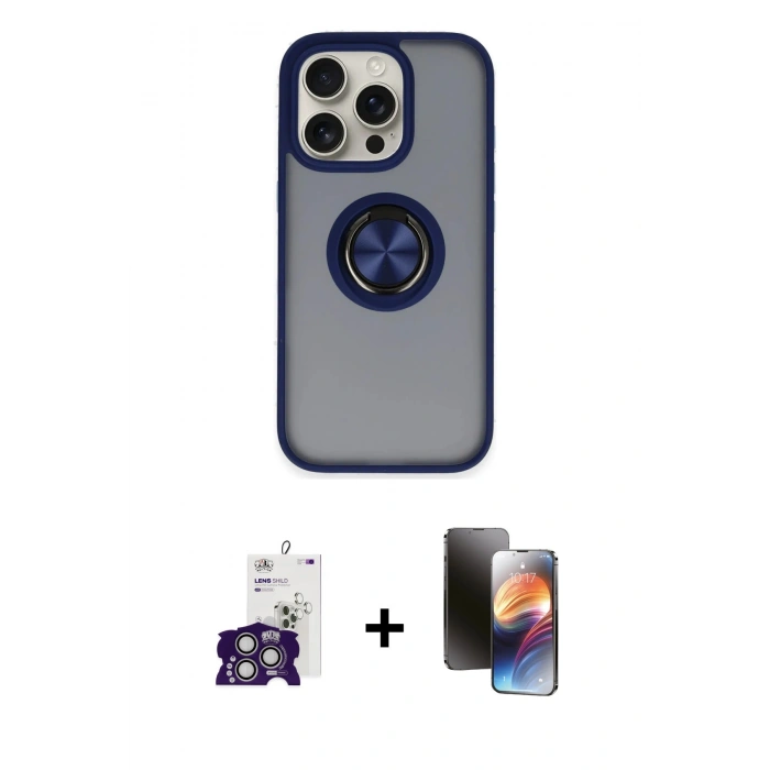 MARSİLYAN™- iPhone 16 Pro Max Kılıf Yörünge Çizgi - Siyah 3D Antistatik Mat Seramik Nano Ekran Koruyucu + Bilvis Titan Kamera Lens - GS