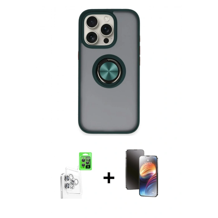 MARSİLYAN™- iPhone 16 Pro Max Kılıf Yörünge Çizgi - Siyah 3D Antistatik Mat Seramik Nano Ekran Koruyucu + Raze Metal Kamera Lens - BZ