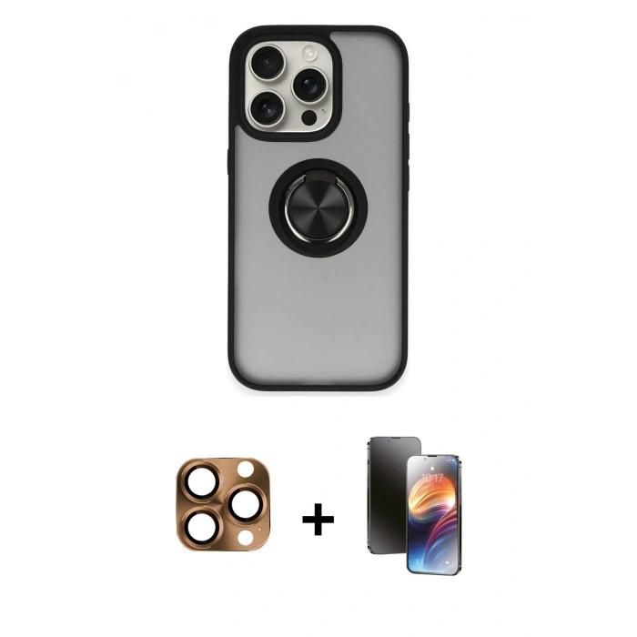 MARSİLYAN™- iPhone 16 Pro Max Kılıf Yörünge Çizgi - Siyah 3D Antistatik Mat Seramik Nano Ekran Koruyucu + Pers Alüminyum Kamera Lens - CLTM