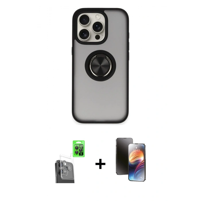 MARSİLYAN™- iPhone 16 Pro Max Kılıf Yörünge Çizgi - Siyah 3D Antistatik Mat Seramik Nano Ekran Koruyucu + Raze Metal Kamera Lens - SH