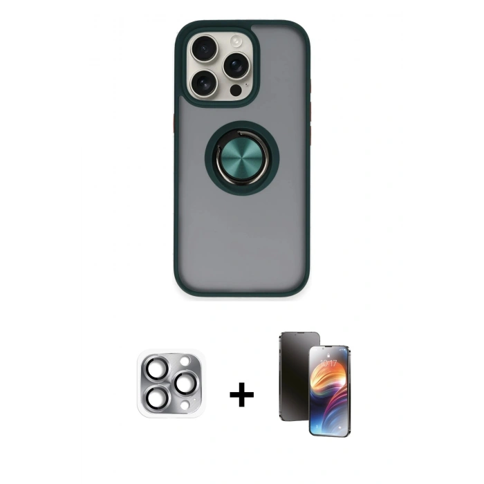 MARSİLYAN™- iPhone 16 Pro Max Kılıf Yörünge Çizgi - Siyah 3D Antistatik Mat Seramik Nano Ekran Koruyucu + Pers Alüminyum Kamera Lens - GI