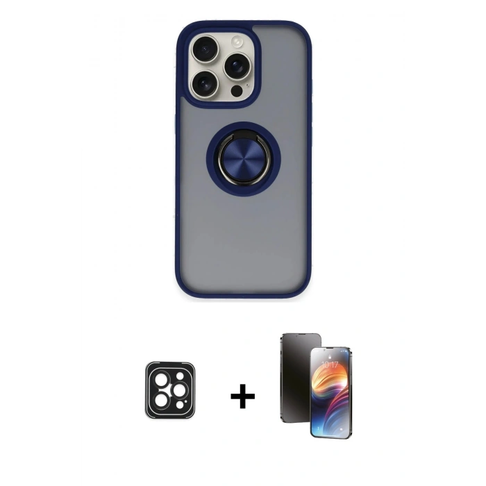 MARSİLYAN™- iPhone 16 Pro Max Kılıf Yörünge Çizgi - Siyah 3D Antistatik Mat Seramik Nano Ekran Koruyucu + PVD Metal Kamera Lens - SH