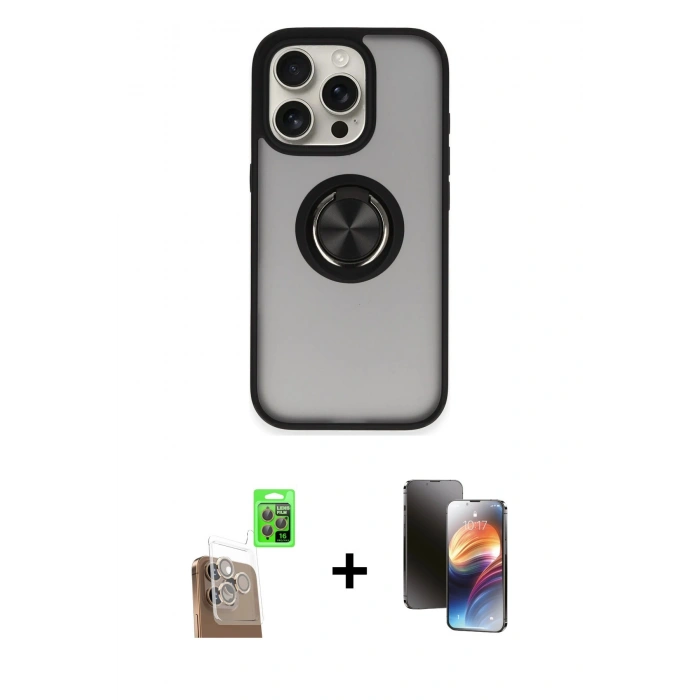 MARSİLYAN™- iPhone 16 Pro Max Kılıf Yörünge Çizgi - Siyah 3D Antistatik Mat Seramik Nano Ekran Koruyucu + Raze Metal Kamera Lens - CLTM