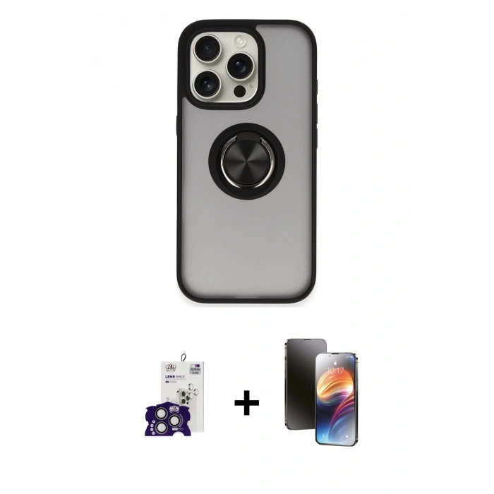 MARSİLYAN™- iPhone 16 Pro Max Kılıf Yörünge Çizgi - Siyah 3D Antistatik Mat Seramik Nano Ekran Koruyucu + Bilvis Titan Kamera Lens - TMGI