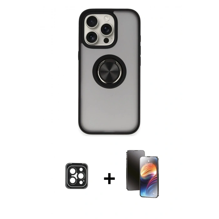 MARSİLYAN™- iPhone 16 Pro Max Kılıf Yörünge Çizgi - Siyah 3D Antistatik Mat Seramik Nano Ekran Koruyucu + PVD Metal Kamera Lens - SH