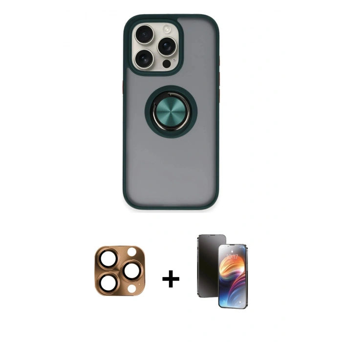 MARSİLYAN™- iPhone 16 Pro Max Kılıf Yörünge Çizgi - Siyah 3D Antistatik Mat Seramik Nano Ekran Koruyucu + Pers Alüminyum Kamera Lens - CLTM