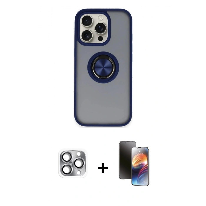 MARSİLYAN™- iPhone 16 Pro Max Kılıf Yörünge Çizgi - Siyah 3D Antistatik Mat Seramik Nano Ekran Koruyucu + Pers Alüminyum Kamera Lens - GI