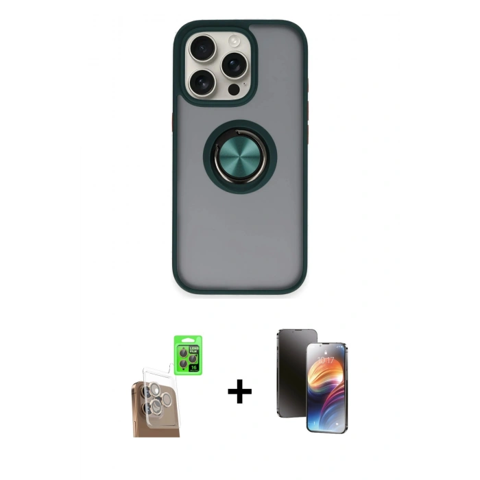MARSİLYAN™- iPhone 16 Pro Max Kılıf Yörünge Çizgi - Siyah 3D Antistatik Mat Seramik Nano Ekran Koruyucu + Raze Metal Kamera Lens - CLTM
