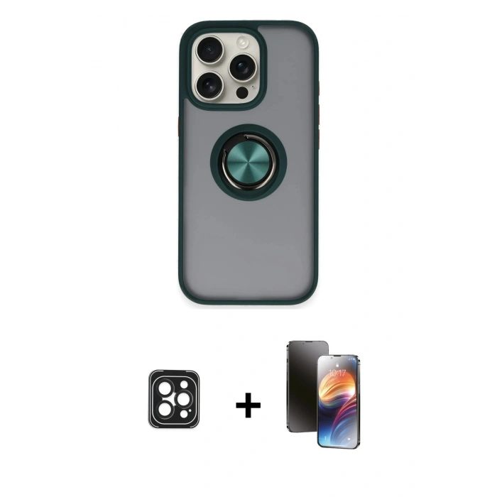 MARSİLYAN™- iPhone 16 Pro Max Kılıf Yörünge Çizgi - Siyah 3D Antistatik Mat Seramik Nano Ekran Koruyucu + PVD Metal Kamera Lens - SH