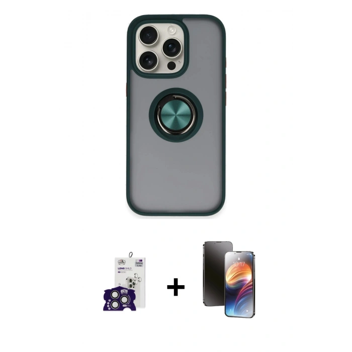 MARSİLYAN™- iPhone 16 Pro Max Kılıf Yörünge Çizgi - Siyah 3D Antistatik Mat Seramik Nano Ekran Koruyucu + Bilvis Titan Kamera Lens - TMGI
