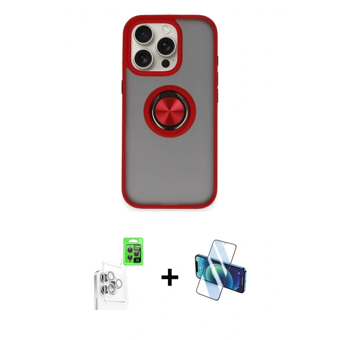 MARSİLYAN™- iPhone 16 Pro Max Kılıf Yörünge Çizgi - Siyah 3D Antistatik Seramik Nano Ekran Koruyucu + Beyaz Raze Metal Kamera Lens
