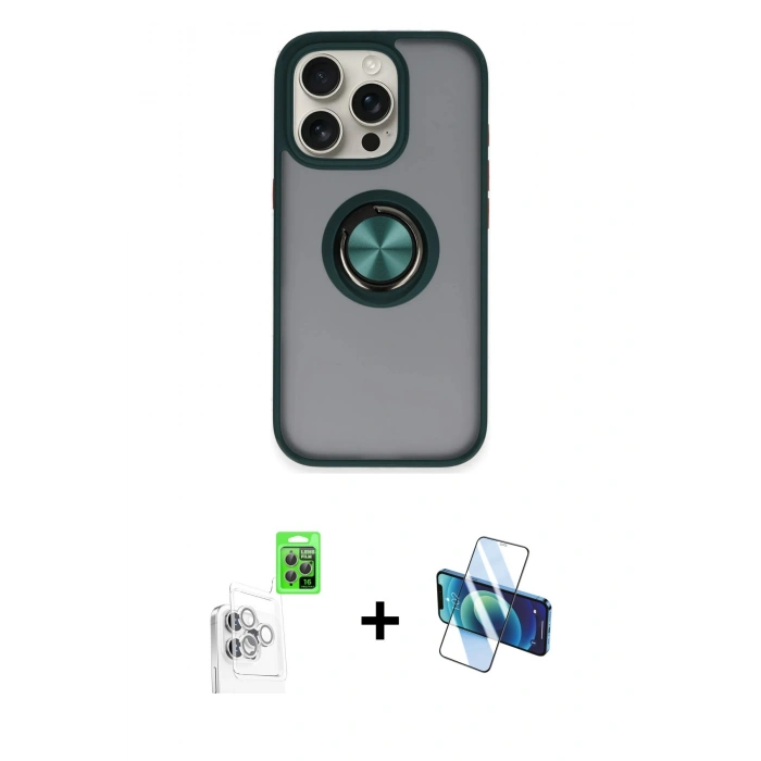 MARSİLYAN™- iPhone 16 Pro Max Kılıf Yörünge Çizgi - Siyah 3D Antistatik Seramik Nano Ekran Koruyucu + Beyaz Raze Metal Kamera Lens