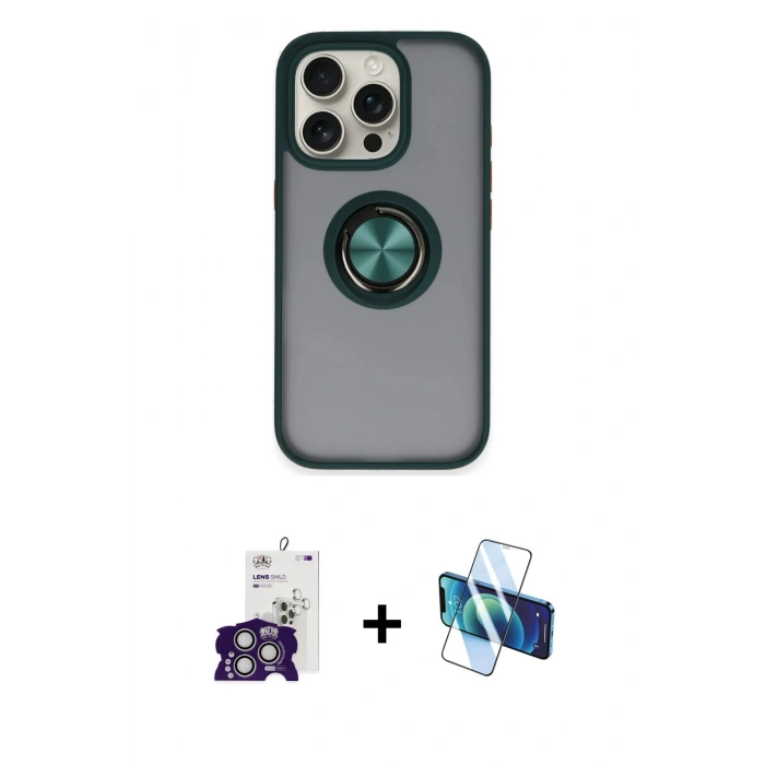 MARSİLYAN™- iPhone 16 Pro Max Kılıf Yörünge Çizgi - Siyah 3D Antistatik Seramik Nano Ekran Koruyucu + Bilvis Titan Kamera Lens - GS