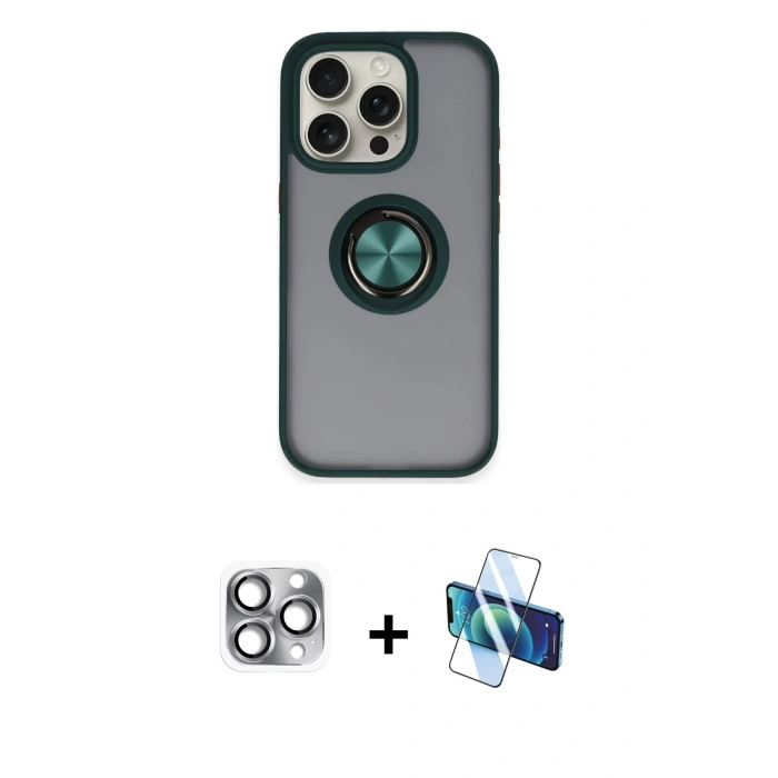 MARSİLYAN™- iPhone 16 Pro Max Kılıf Yörünge Çizgi - Siyah 3D Antistatik Seramik Nano Ekran Koruyucu + Pers Alüminyum Kamera Lens - GI