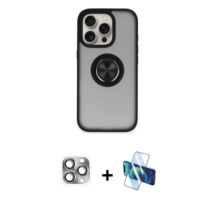 MARSİLYAN™- iPhone 16 Pro Max Kılıf Yörünge Çizgi - Siyah 3D Antistatik Seramik Nano Ekran Koruyucu + Pers Alüminyum Kamera Lens - GI