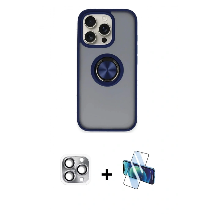 MARSİLYAN™- iPhone 16 Pro Max Kılıf Yörünge Çizgi - Siyah 3D Antistatik Seramik Nano Ekran Koruyucu + Pers Alüminyum Kamera Lens - GI