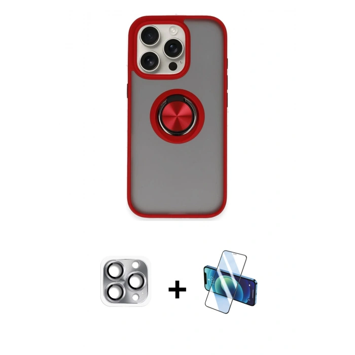 MARSİLYAN™- iPhone 16 Pro Max Kılıf Yörünge Çizgi - Siyah 3D Antistatik Seramik Nano Ekran Koruyucu + Pers Alüminyum Kamera Lens - GI