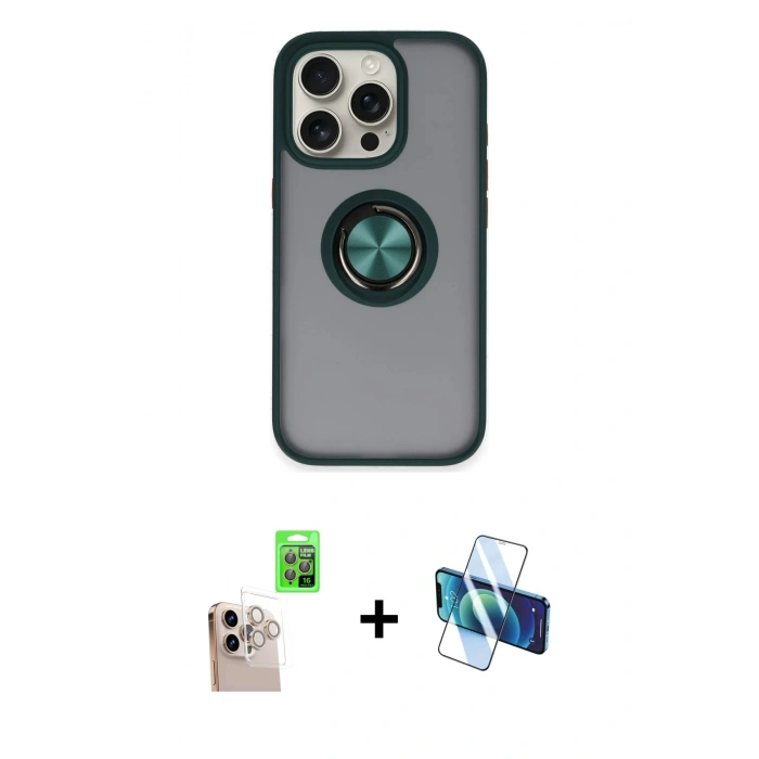 MARSİLYAN™- iPhone 16 Pro Max Kılıf Yörünge Çizgi - Siyah 3D Antistatik Seramik Nano Ekran Koruyucu + Raze Metal Kamera Lens - NLGY