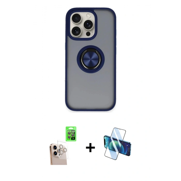 MARSİLYAN™- iPhone 16 Pro Max Kılıf Yörünge Çizgi - Siyah 3D Antistatik Seramik Nano Ekran Koruyucu + Raze Metal Kamera Lens - NLGY