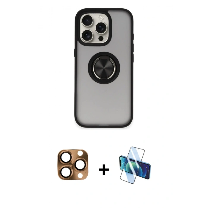 MARSİLYAN™- iPhone 16 Pro Max Kılıf Yörünge Çizgi - Siyah 3D Antistatik Seramik Nano Ekran Koruyucu + Pers Alüminyum Kamera Lens - CLTM