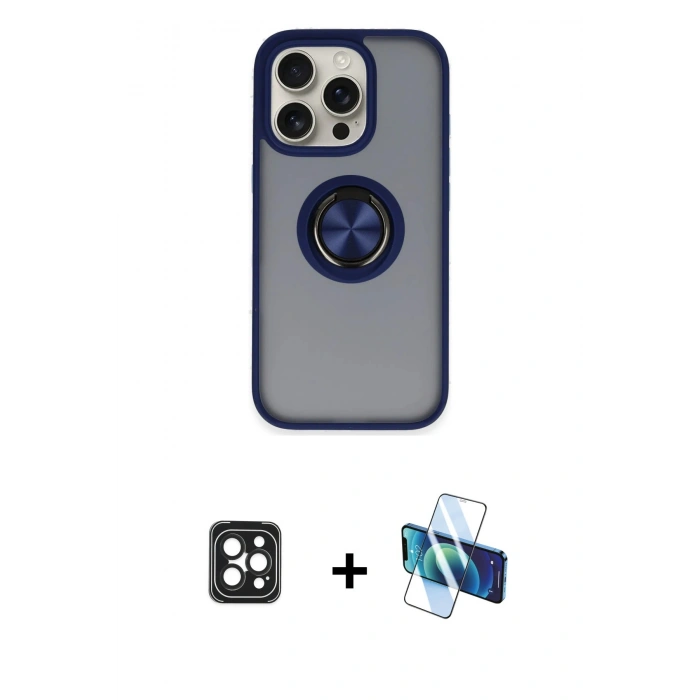 MARSİLYAN™- iPhone 16 Pro Max Kılıf Yörünge Çizgi - Siyah 3D Antistatik Seramik Nano Ekran Koruyucu + PVD Metal Kamera Lens - SH
