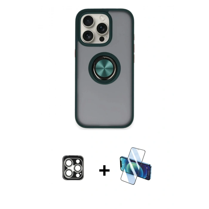 MARSİLYAN™- iPhone 16 Pro Max Kılıf Yörünge Çizgi - Siyah 3D Antistatik Seramik Nano Ekran Koruyucu + PVD Metal Kamera Lens - GS