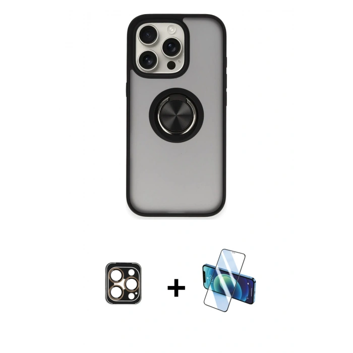 MARSİLYAN™- iPhone 16 Pro Max Kılıf Yörünge Çizgi - Siyah 3D Antistatik Seramik Nano Ekran Koruyucu + PVD Metal Kamera Lens - GD