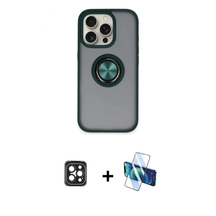 MARSİLYAN™- iPhone 16 Pro Max Kılıf Yörünge Çizgi - Siyah 3D Antistatik Seramik Nano Ekran Koruyucu + PVD Metal Kamera Lens - SH