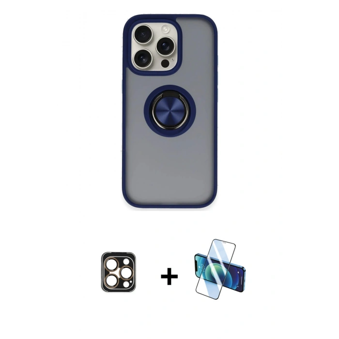 MARSİLYAN™- iPhone 16 Pro Max Kılıf Yörünge Çizgi - Siyah 3D Antistatik Seramik Nano Ekran Koruyucu + PVD Metal Kamera Lens - GD