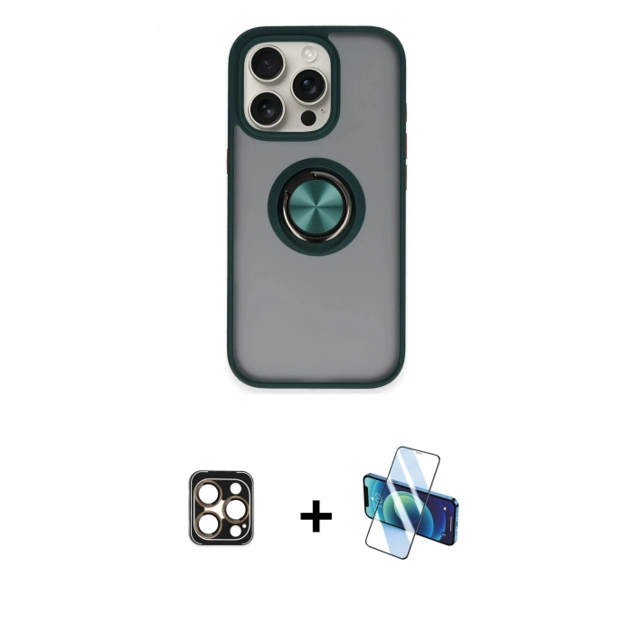 MARSİLYAN™- iPhone 16 Pro Max Kılıf Yörünge Çizgi - Siyah 3D Antistatik Seramik Nano Ekran Koruyucu + PVD Metal Kamera Lens - GD