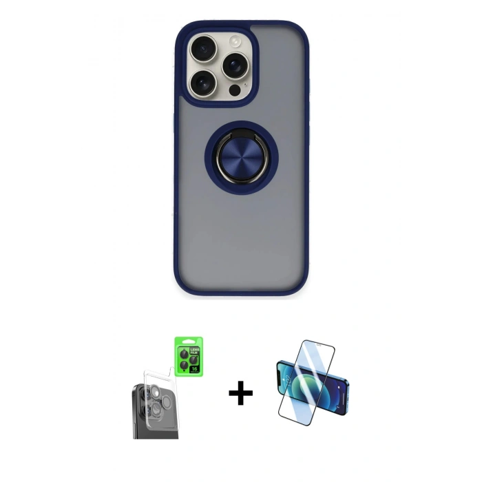 MARSİLYAN™- iPhone 16 Pro Max Kılıf Yörünge Çizgi - Siyah 3D Antistatik Seramik Nano Ekran Koruyucu + Raze Metal Kamera Lens - SH