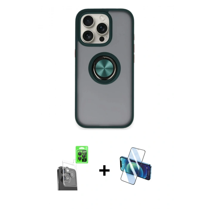 MARSİLYAN™- iPhone 16 Pro Max Kılıf Yörünge Çizgi - Siyah 3D Antistatik Seramik Nano Ekran Koruyucu + Raze Metal Kamera Lens - SH