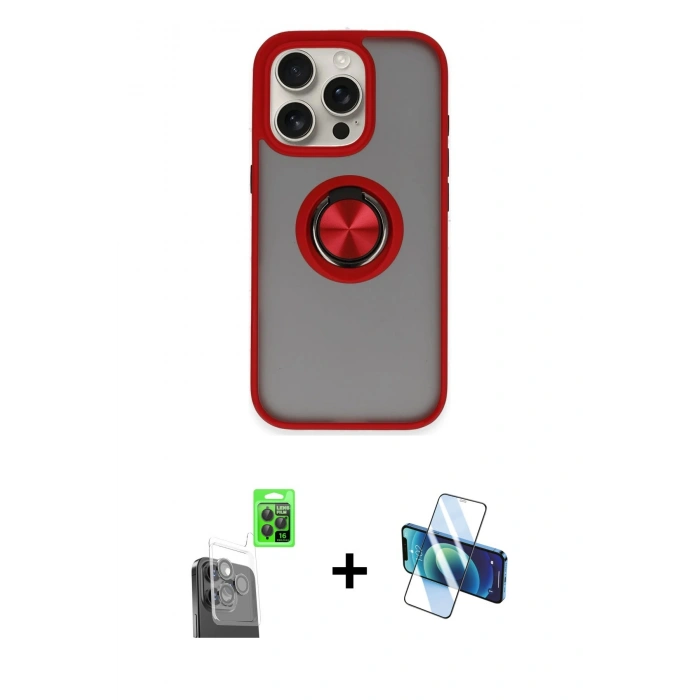 MARSİLYAN™- iPhone 16 Pro Max Kılıf Yörünge Çizgi - Siyah 3D Antistatik Seramik Nano Ekran Koruyucu + Raze Metal Kamera Lens - SH