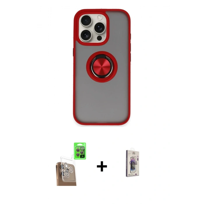 MARSİLYAN™- iPhone 16 Pro Max Kılıf Yörünge Çizgi - Siyah Bilvis 3D Cam Ekran Koruyucu + Çöl Titanyum Raze Metal Kamera Lens