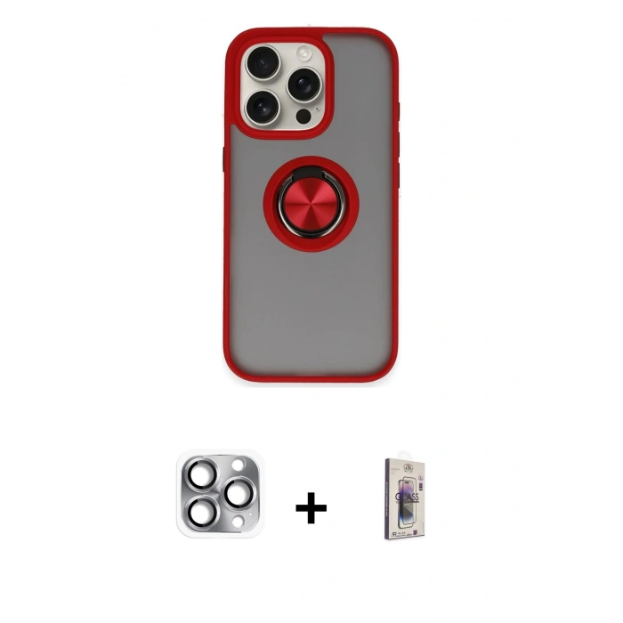 MARSİLYAN™- iPhone 16 Pro Max Kılıf Yörünge Çizgi - Siyah Bilvis 3D Cam Ekran Koruyucu + Pers Alüminyum Kamera Lens - GI