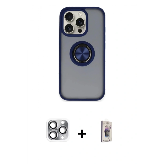 MARSİLYAN™- iPhone 16 Pro Max Kılıf Yörünge Çizgi - Siyah Bilvis 3D Cam Ekran Koruyucu + Pers Alüminyum Kamera Lens - GI