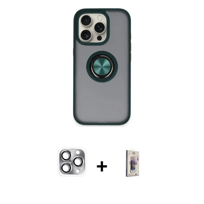 MARSİLYAN™- iPhone 16 Pro Max Kılıf Yörünge Çizgi - Siyah Bilvis 3D Cam Ekran Koruyucu + Pers Alüminyum Kamera Lens - GI