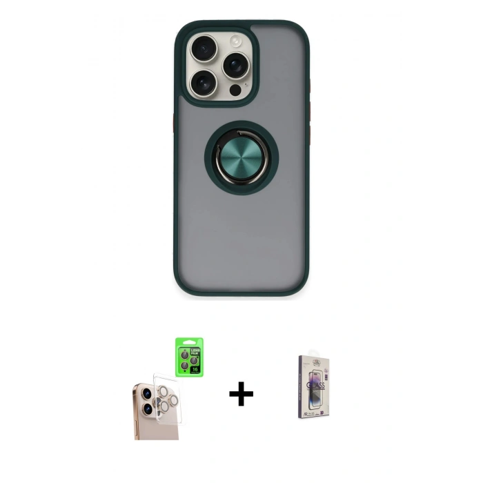 MARSİLYAN™- iPhone 16 Pro Max Kılıf Yörünge Çizgi - Siyah Bilvis 3D Cam Ekran Koruyucu + Raze Metal Kamera Lens - NLGY