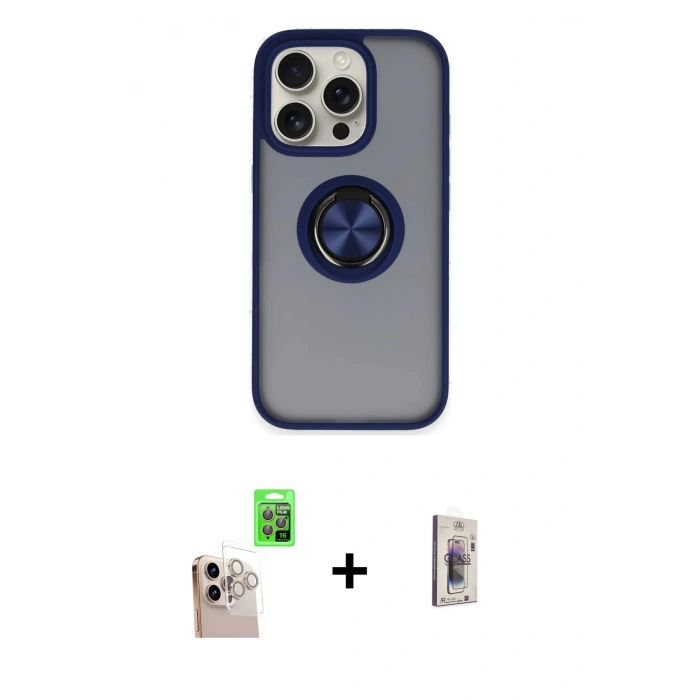 MARSİLYAN™- iPhone 16 Pro Max Kılıf Yörünge Çizgi - Siyah Bilvis 3D Cam Ekran Koruyucu + Raze Metal Kamera Lens - NLGY