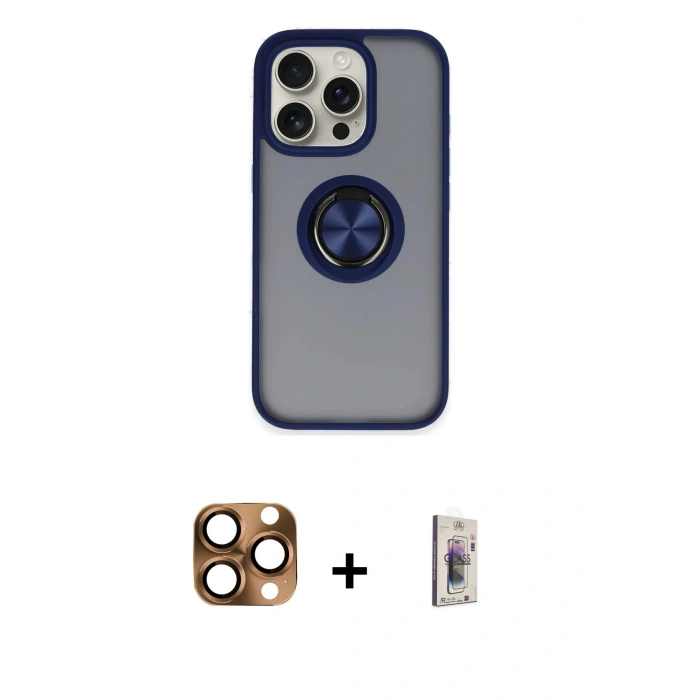 MARSİLYAN™- iPhone 16 Pro Max Kılıf Yörünge Çizgi - Siyah Bilvis 3D Cam Ekran Koruyucu + Pers Alüminyum Kamera Lens - CLTM