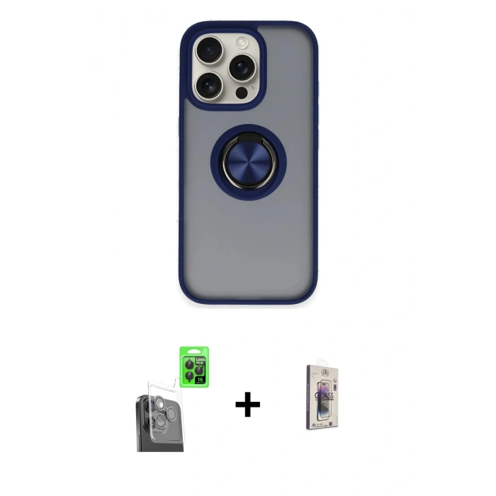 MARSİLYAN™- iPhone 16 Pro Max Kılıf Yörünge Çizgi - Siyah Bilvis 3D Cam Ekran Koruyucu + Raze Metal Kamera Lens - SH