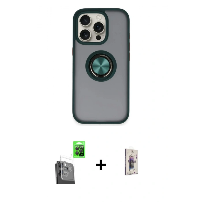MARSİLYAN™- iPhone 16 Pro Max Kılıf Yörünge Çizgi - Siyah Bilvis 3D Cam Ekran Koruyucu + Raze Metal Kamera Lens - SH