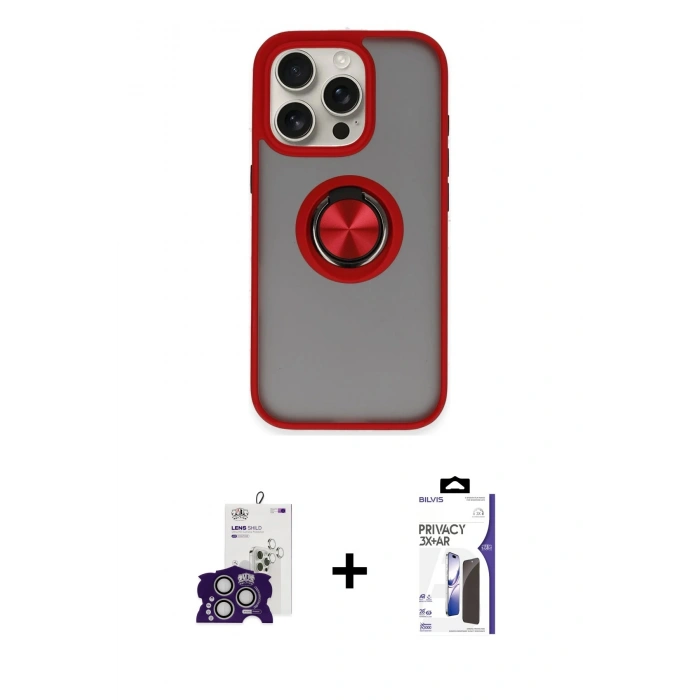 MARSİLYAN™- iPhone 16 Pro Max Kılıf Yörünge Çizgi - Siyah Bilvis 3X AR Hayalet Cam Ekran Koruyucu + Bilvis Titan Kamera Lens - GS
