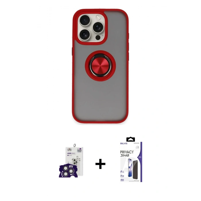 MARSİLYAN™- iPhone 16 Pro Max Kılıf Yörünge Çizgi - Siyah Bilvis 3X AR Hayalet Cam Ekran Koruyucu + Bilvis Titan Kamera Lens - TMGI