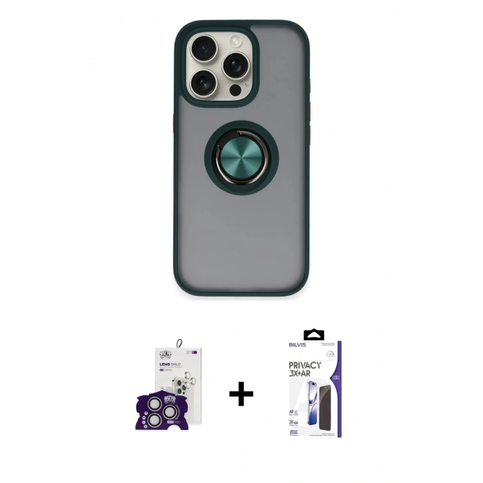 MARSİLYAN™- iPhone 16 Pro Max Kılıf Yörünge Çizgi - Siyah Bilvis 3X AR Hayalet Cam Ekran Koruyucu + Bilvis Titan Kamera Lens - GS