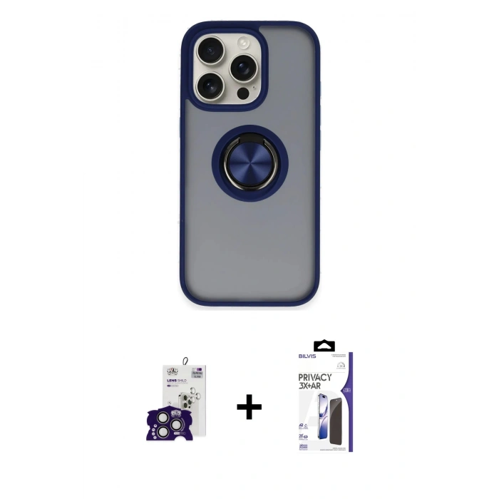 MARSİLYAN™- iPhone 16 Pro Max Kılıf Yörünge Çizgi - Siyah Bilvis 3X AR Hayalet Cam Ekran Koruyucu + Bilvis Titan Kamera Lens - TMGI