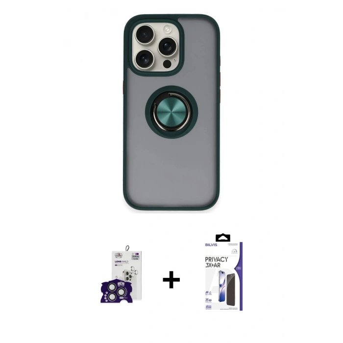 MARSİLYAN™- iPhone 16 Pro Max Kılıf Yörünge Çizgi - Siyah Bilvis 3X AR Hayalet Cam Ekran Koruyucu + Bilvis Titan Kamera Lens - TMGI