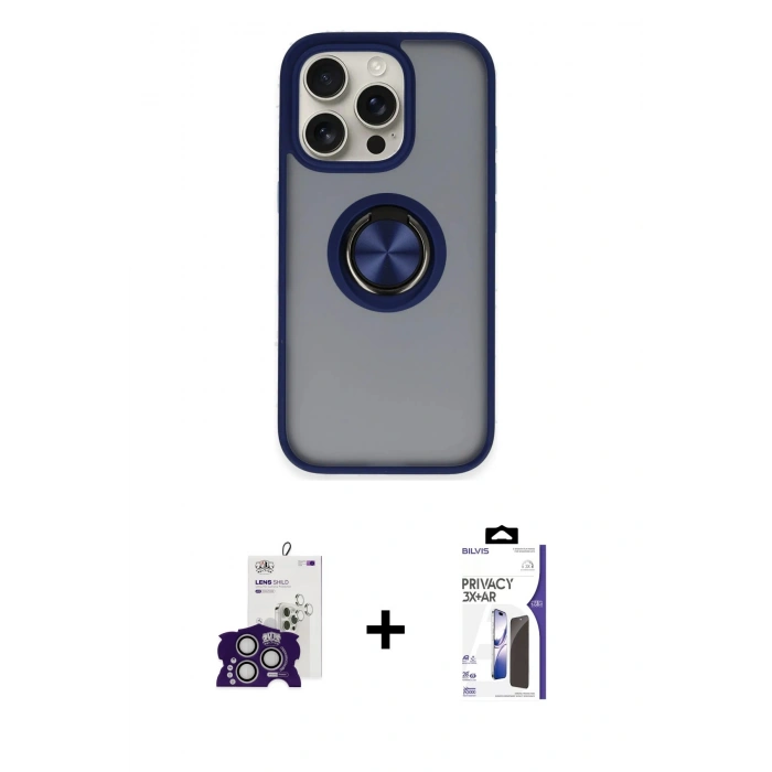 MARSİLYAN™- iPhone 16 Pro Max Kılıf Yörünge Çizgi - Siyah Bilvis 3X AR Hayalet Cam Ekran Koruyucu + Bilvis Titan Kamera Lens - GS