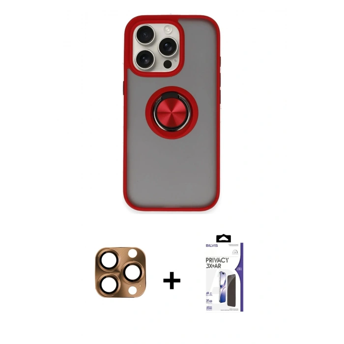 MARSİLYAN™- iPhone 16 Pro Max Kılıf Yörünge Çizgi - Siyah Bilvis 3X AR Hayalet Cam Ekran Koruyucu + Pers Alüminyum Kamera Lens - CLTM