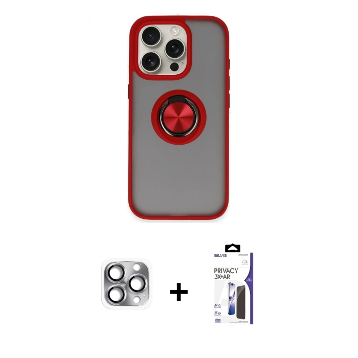 MARSİLYAN™- iPhone 16 Pro Max Kılıf Yörünge Çizgi - Siyah Bilvis 3X AR Hayalet Cam Ekran Koruyucu + Pers Alüminyum Kamera Lens - GI